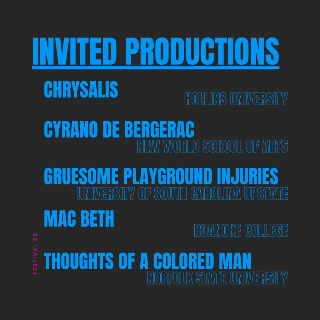 Graphic list of invited productions for Festival 56