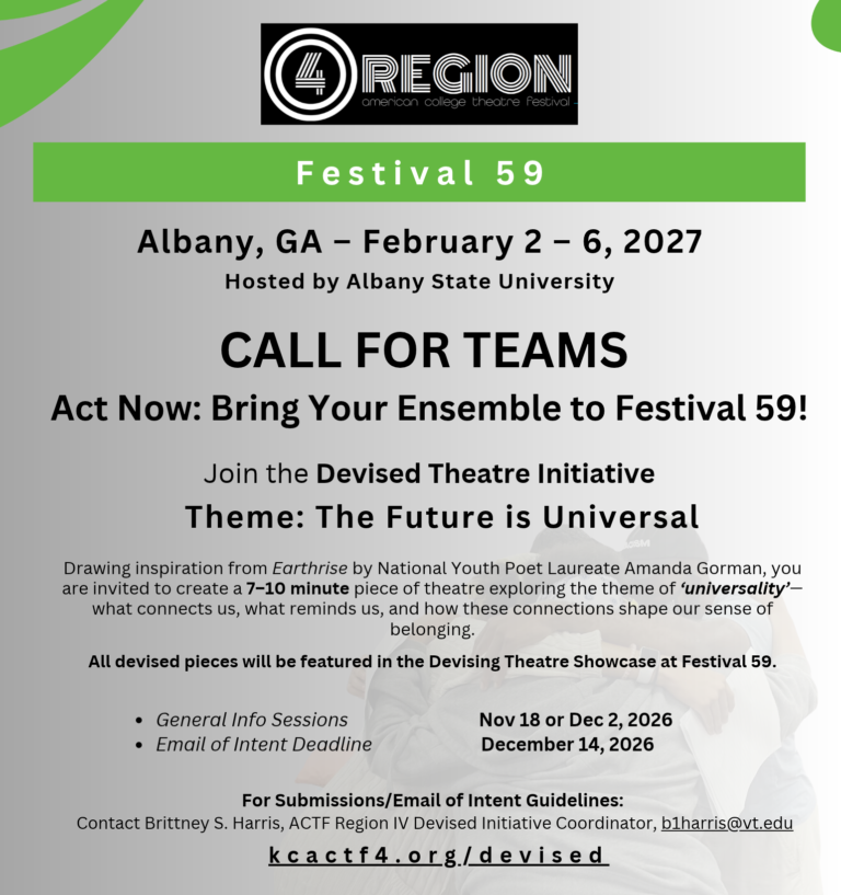 Call for Devised Teams for Festival 59 - for more information see kcactf4.org/devised